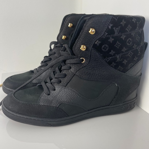 Luis Vuitton Monogram Pattern Leather Wedge Sneakers - Picture 3 of 11